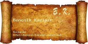 Bencsik Kazimir névjegykártya